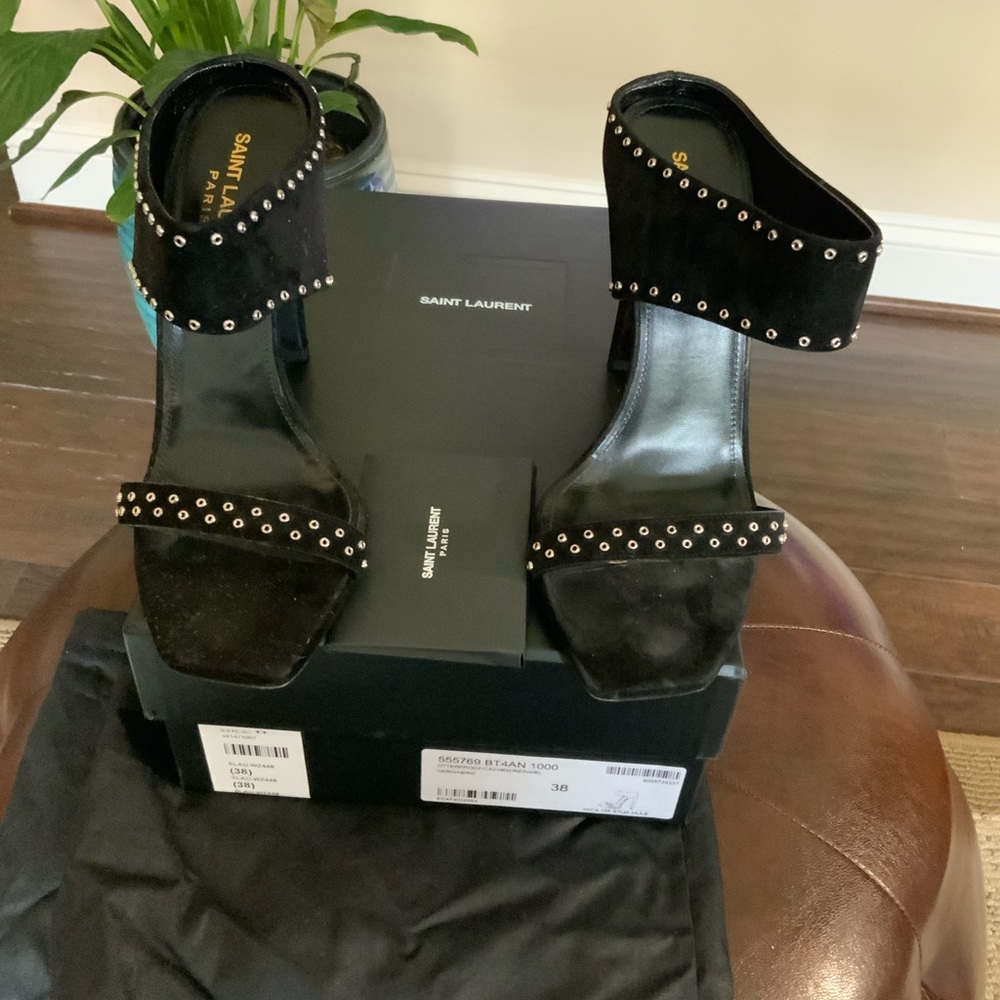 Saint Laurent Black Suede Mica Stud Mules